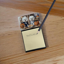 Load image into Gallery viewer, Bichon Frise Fall Kitchen Pumpkins Sticky Note Holder- Refiilable Desk Accessory Note Pad