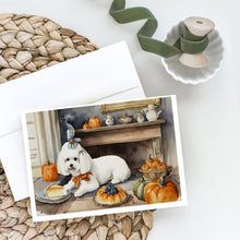Load image into Gallery viewer, Bichon Frise Fall Kitchen Pumpkins Greeting Cards -  Blank Note Cards – 8-Pack of Artist-Designed Cards with Envelopes