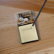 Load image into Gallery viewer, Bichon Frise Fall Kitchen Pumpkins Sticky Note Holder- Refiilable Desk Accessory Note Pad