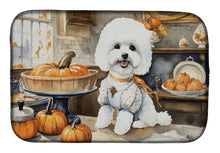 Load image into Gallery viewer, Bichon Frise Fall Kitchen Pumpkins Dish Drying Mat