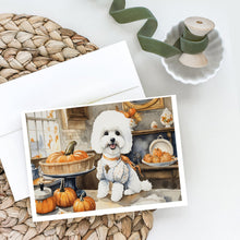 Load image into Gallery viewer, Bichon Frise Fall Kitchen Pumpkins Greeting Cards -  Blank Note Cards – 8-Pack of Artist-Designed Cards with Envelopes