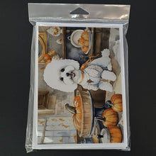 Load image into Gallery viewer, Bichon Frise Fall Kitchen Pumpkins Greeting Cards -  Blank Note Cards – 8-Pack of Artist-Designed Cards with Envelopes