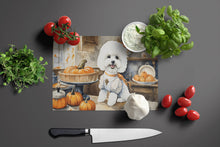 Load image into Gallery viewer, Bichon Frise Fall Kitchen Pumpkins Glass Cutting Boards – Durable, Decorative Kitchen Art Large