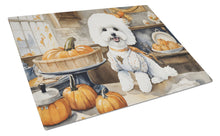 Load image into Gallery viewer, Bichon Frise Fall Kitchen Pumpkins Glass Cutting Boards – Durable, Decorative Kitchen Art Large
