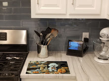 Load image into Gallery viewer, Bichon Frise Fall Kitchen Pumpkins Glass Cutting Boards – Durable, Decorative Kitchen Art Large