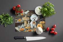 Load image into Gallery viewer, Bichon Frise Fall Kitchen Pumpkins Glass Cutting Boards – Durable, Decorative Kitchen Art Large
