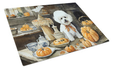 Load image into Gallery viewer, Bichon Frise Fall Kitchen Pumpkins Glass Cutting Boards – Durable, Decorative Kitchen Art Large