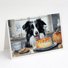 Load image into Gallery viewer, Border Collie Fall Kitchen Pumpkins Greeting Cards -  Blank Note Cards – 8-Pack of Artist-Designed Cards with Envelopes