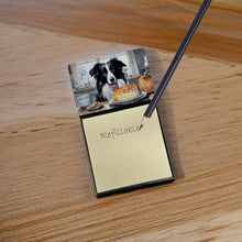 Load image into Gallery viewer, Border Collie Fall Kitchen Pumpkins Sticky Note Holder- Refiilable Desk Accessory Note Pad