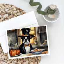 Load image into Gallery viewer, Boston Terrier Fall Kitchen Pumpkins Greeting Cards -  Blank Note Cards – 8-Pack of Artist-Designed Cards with Envelopes