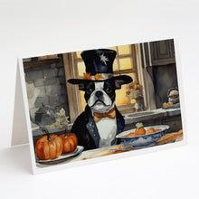 Load image into Gallery viewer, Boston Terrier Fall Kitchen Pumpkins Greeting Cards -  Blank Note Cards – 8-Pack of Artist-Designed Cards with Envelopes
