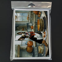 Load image into Gallery viewer, Boston Terrier Fall Kitchen Pumpkins Greeting Cards -  Blank Note Cards – 8-Pack of Artist-Designed Cards with Envelopes