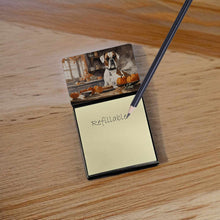 Load image into Gallery viewer, Boxer Fall Kitchen Pumpkins Sticky Note Holder- Refiilable Desk Accessory Note Pad
