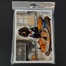 Load image into Gallery viewer, Boykin Spaniel Fall Kitchen Pumpkins Greeting Cards -  Blank Note Cards – 8-Pack of Artist-Designed Cards with Envelopes