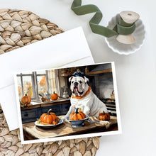 Load image into Gallery viewer, English Bulldog Fall Kitchen Pumpkins Greeting Cards -  Blank Note Cards – 8-Pack of Artist-Designed Cards with Envelopes