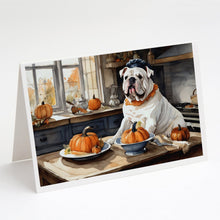 Load image into Gallery viewer, English Bulldog Fall Kitchen Pumpkins Greeting Cards -  Blank Note Cards – 8-Pack of Artist-Designed Cards with Envelopes