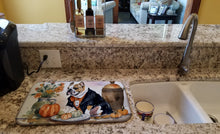 Load image into Gallery viewer, English Bulldog Fall Kitchen Pumpkins Dish Drying Mat