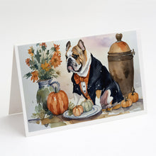 Load image into Gallery viewer, English Bulldog Fall Kitchen Pumpkins Greeting Cards -  Blank Note Cards – 8-Pack of Artist-Designed Cards with Envelopes