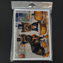 Load image into Gallery viewer, Cairn Terrier Fall Kitchen Pumpkins Greeting Cards -  Blank Note Cards – 8-Pack of Artist-Designed Cards with Envelopes