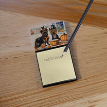 Load image into Gallery viewer, Cairn Terrier Fall Kitchen Pumpkins Sticky Note Holder- Refiilable Desk Accessory Note Pad
