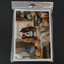 Load image into Gallery viewer, Cavalier Spaniel Fall Kitchen Pumpkins Greeting Cards -  Blank Note Cards – 8-Pack of Artist-Designed Cards with Envelopes