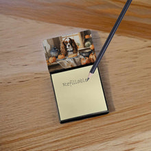 Load image into Gallery viewer, Cavalier Spaniel Fall Kitchen Pumpkins Sticky Note Holder- Refiilable Desk Accessory Note Pad