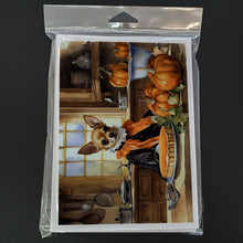 Load image into Gallery viewer, Chihuahua Fall Kitchen Pumpkins Greeting Cards -  Blank Note Cards – 8-Pack of Artist-Designed Cards with Envelopes