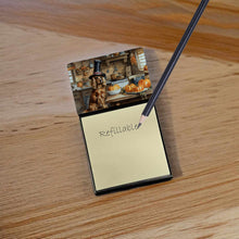 Load image into Gallery viewer, Cocker Spaniel Fall Kitchen Pumpkins Sticky Note Holder- Refiilable Desk Accessory Note Pad