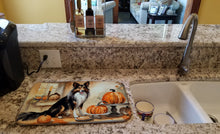 Load image into Gallery viewer, Collie Fall Kitchen Pumpkins Dish Drying Mat