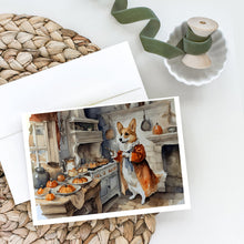 Load image into Gallery viewer, Corgi Fall Kitchen Pumpkins Greeting Cards -  Blank Note Cards – 8-Pack of Artist-Designed Cards with Envelopes