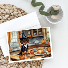 Load image into Gallery viewer, Dachshund Fall Kitchen Pumpkins Greeting Cards -  Blank Note Cards – 8-Pack of Artist-Designed Cards with Envelopes