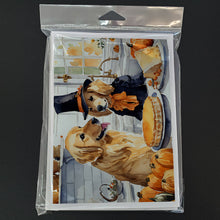 Load image into Gallery viewer, Golden Retriever Fall Kitchen Pumpkins Greeting Cards -  Blank Note Cards – 8-Pack of Artist-Designed Cards with Envelopes