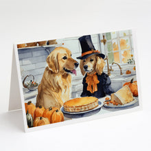 Load image into Gallery viewer, Golden Retriever Fall Kitchen Pumpkins Greeting Cards -  Blank Note Cards – 8-Pack of Artist-Designed Cards with Envelopes