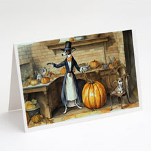 Load image into Gallery viewer, Italian Greyhound Fall Kitchen Pumpkins Greeting Cards -  Blank Note Cards – 8-Pack of Artist-Designed Cards with Envelopes