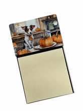 Load image into Gallery viewer, Jack Russell Terrier Fall Kitchen Pumpkins Sticky Note Holder- Refiilable Desk Accessory Note Pad