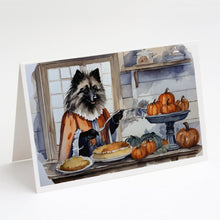 Load image into Gallery viewer, Keeshond Fall Kitchen Pumpkins Greeting Cards -  Blank Note Cards – 8-Pack of Artist-Designed Cards with Envelopes