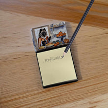 Load image into Gallery viewer, Keeshond Fall Kitchen Pumpkins Sticky Note Holder- Refiilable Desk Accessory Note Pad
