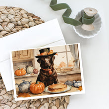 Load image into Gallery viewer, Chocolate Lab Fall Kitchen Pumpkins Greeting Cards -  Blank Note Cards – 8-Pack of Artist-Designed Cards with Envelopes