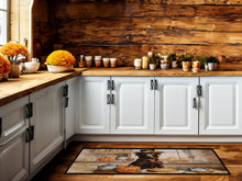 Load image into Gallery viewer, Chocolate Lab Fall Kitchen Pumpkins Runner Mat 28x58