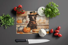 Load image into Gallery viewer, Chocolate Lab Fall Kitchen Pumpkins Glass Cutting Boards – Durable, Decorative Kitchen Art Large
