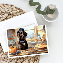 Load image into Gallery viewer, Chocolate Lab Fall Kitchen Pumpkins Greeting Cards -  Blank Note Cards – 8-Pack of Artist-Designed Cards with Envelopes