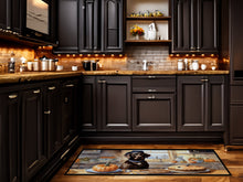 Load image into Gallery viewer, Chocolate Lab Fall Kitchen Pumpkins Runner Mat 28x58