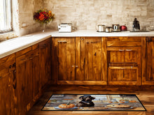 Load image into Gallery viewer, Chocolate Lab Fall Kitchen Pumpkins Runner Mat 28x58