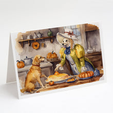 Load image into Gallery viewer, Yellow Lab Fall Kitchen Pumpkins Greeting Cards -  Blank Note Cards – 8-Pack of Artist-Designed Cards with Envelopes