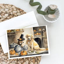 Load image into Gallery viewer, Yellow Lab Fall Kitchen Pumpkins Greeting Cards -  Blank Note Cards – 8-Pack of Artist-Designed Cards with Envelopes