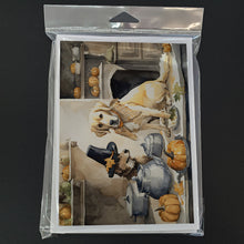 Load image into Gallery viewer, Yellow Lab Fall Kitchen Pumpkins Greeting Cards -  Blank Note Cards – 8-Pack of Artist-Designed Cards with Envelopes