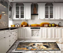 Load image into Gallery viewer, Yellow Lab Fall Kitchen Pumpkins Runner Mat 28x58