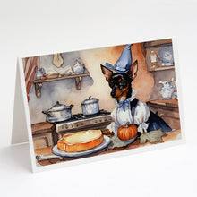 Load image into Gallery viewer, Miniature Pinscher Fall Kitchen Pumpkins Greeting Cards -  Blank Note Cards – 8-Pack of Artist-Designed Cards with Envelopes