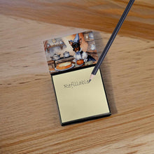 Load image into Gallery viewer, Miniature Pinscher Fall Kitchen Pumpkins Sticky Note Holder- Refiilable Desk Accessory Note Pad