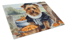 Load image into Gallery viewer, Norfolk Terrier Fall Kitchen Pumpkins Glass Cutting Boards – Durable, Decorative Kitchen Art Large